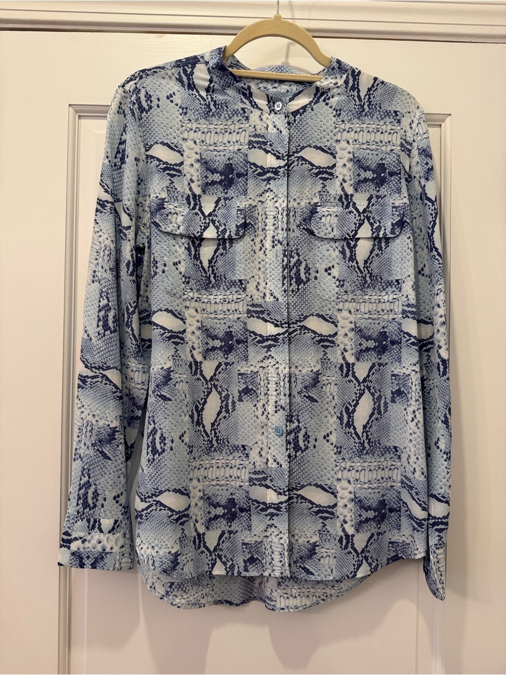 Equipment Blue and White Snakeskin Print Blouse